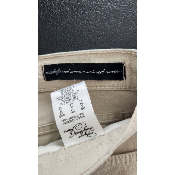 NYDJ Denim Capri Jeans Crop Cuff Buttons Stretch Tan Womens 8 Made in USA EUC - Picture 10 of 13